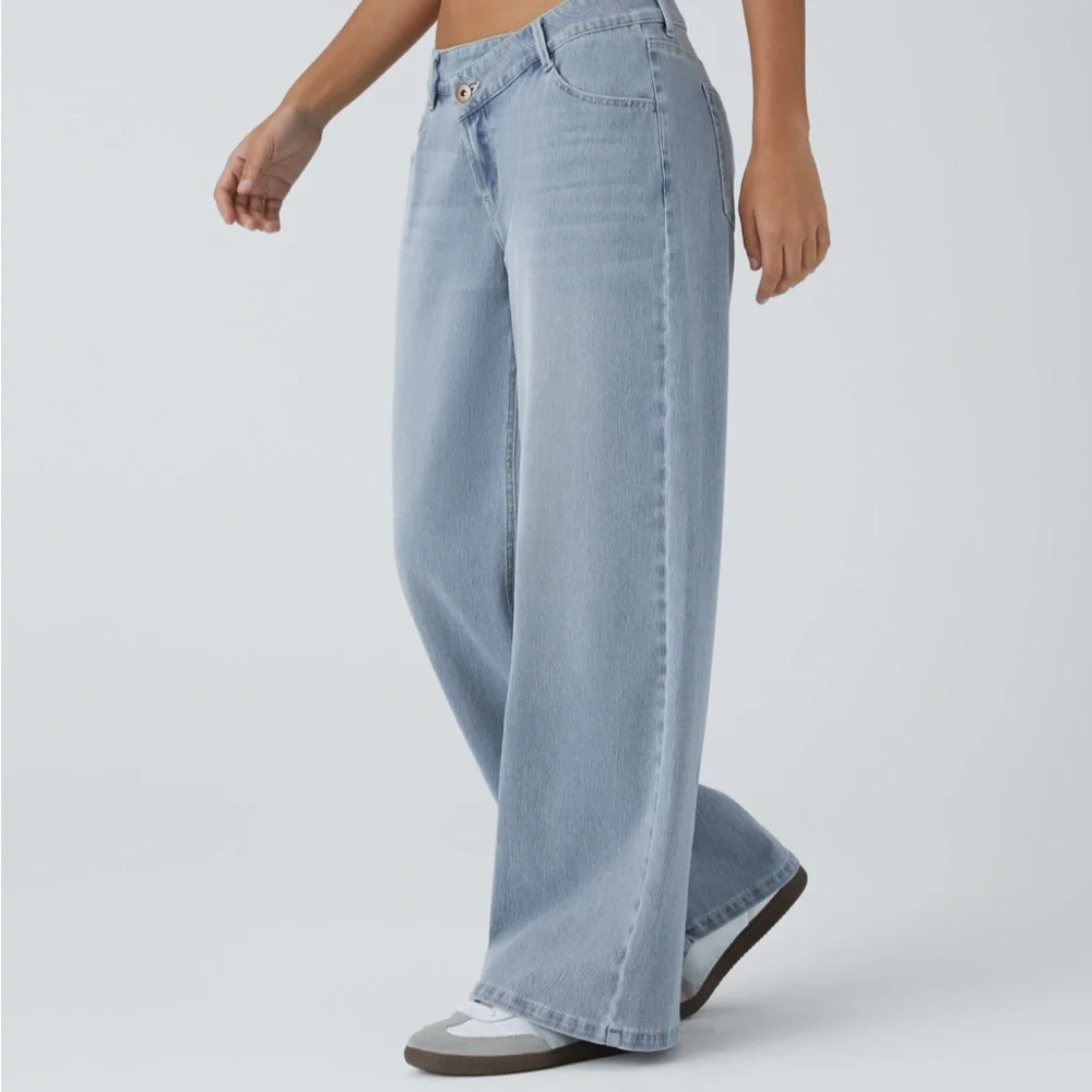 Halara Flex Asymmetric Low Rise Pockets Baggy Wide Leg Jeans Medium Petite M - Picture 2 of 4